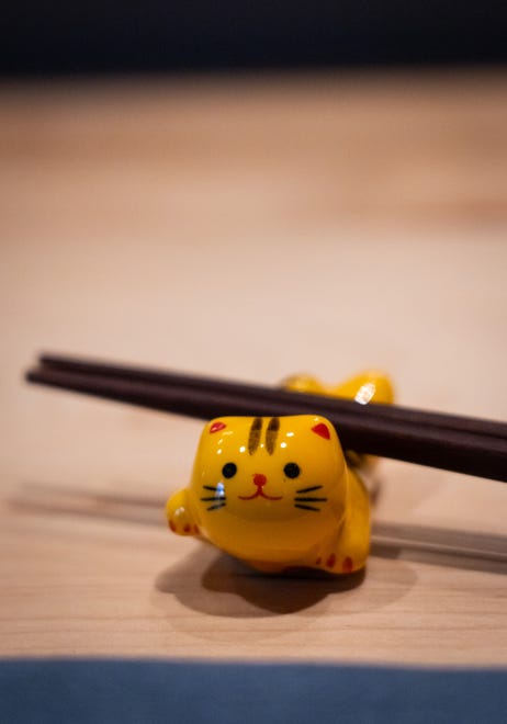 A chopstick holder in the dining room at Craft Omakase on North Lamar in Austin, April 4, 2024.